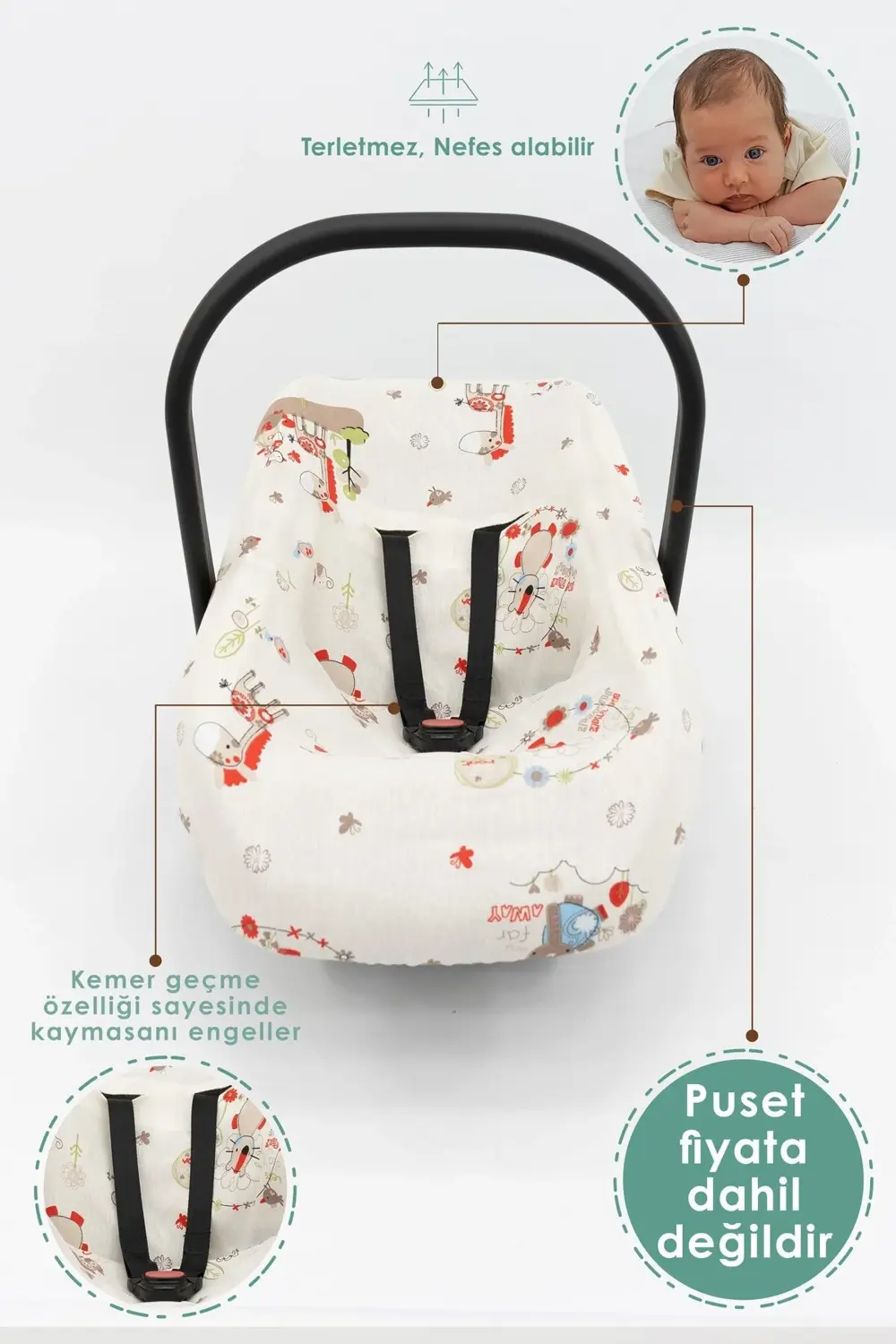 Mordesign Bebek Puset Çarşafı, %100 Pamuklu Kumaş, Animal Serisi