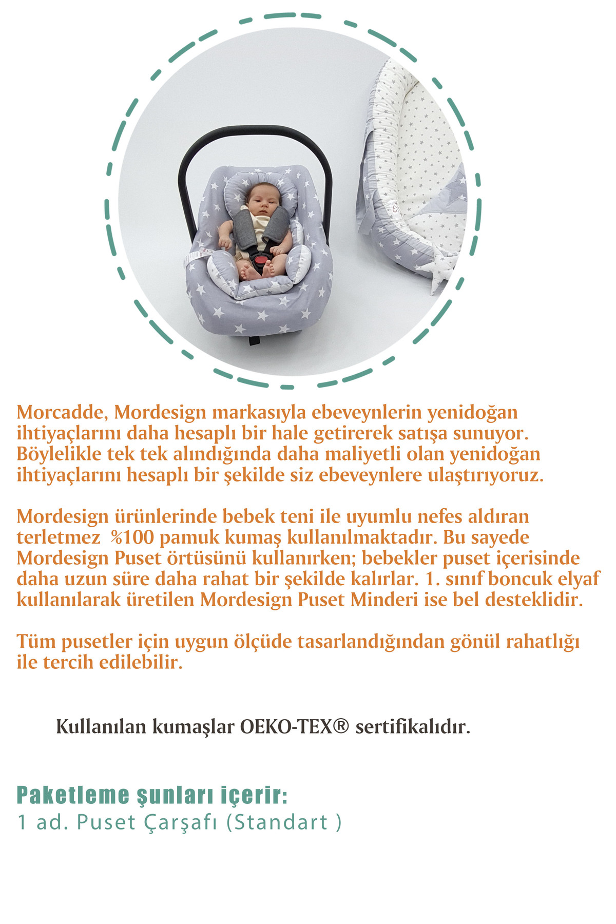 Mordesign Bebek Puset Çarşafı, Standart Ebat, Lastikli Bel Bebek Oto Koltuk