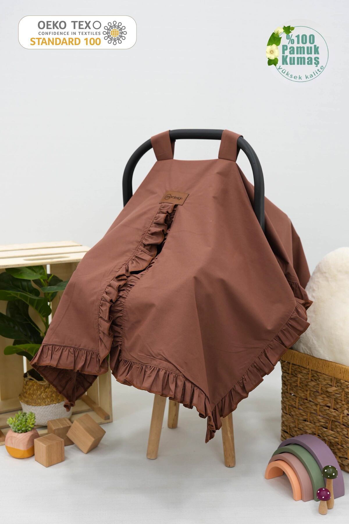 Mordesign Bebek Puset Örtüsü,Çok Amaçlı Yenidoğan %100 Pamuk Fırfırlı Örtü,