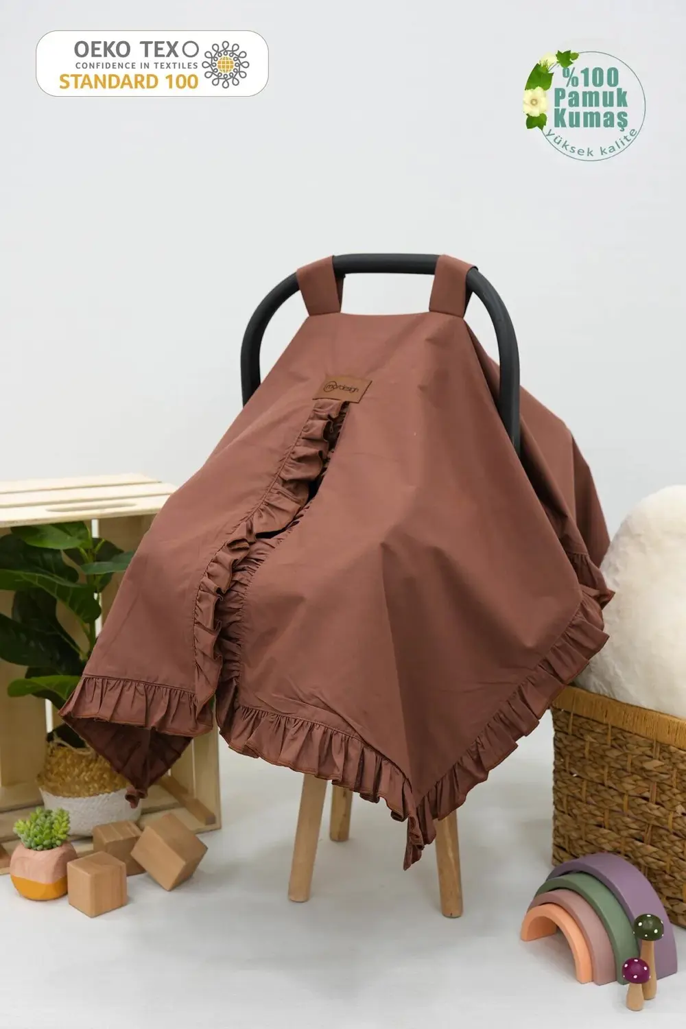 Mordesign Bebek Puset Örtüsü,Çok Amaçlı Yenidoğan %100 Pamuk Fırfırlı Örtü,