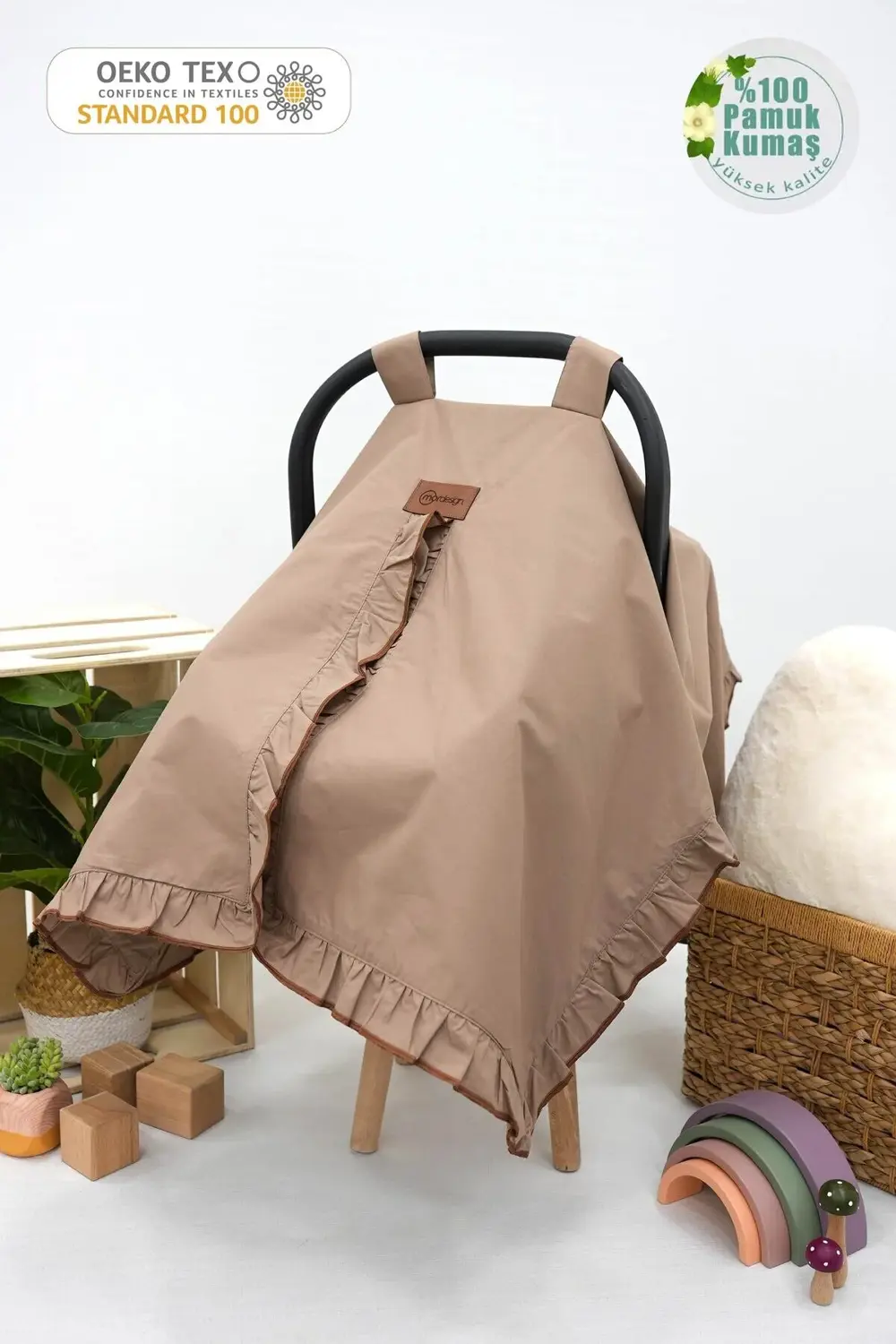 Mordesign Bebek Puset Örtüsü,Çok Amaçlı Yenidoğan %100 Pamuk Fırfırlı Örtü,