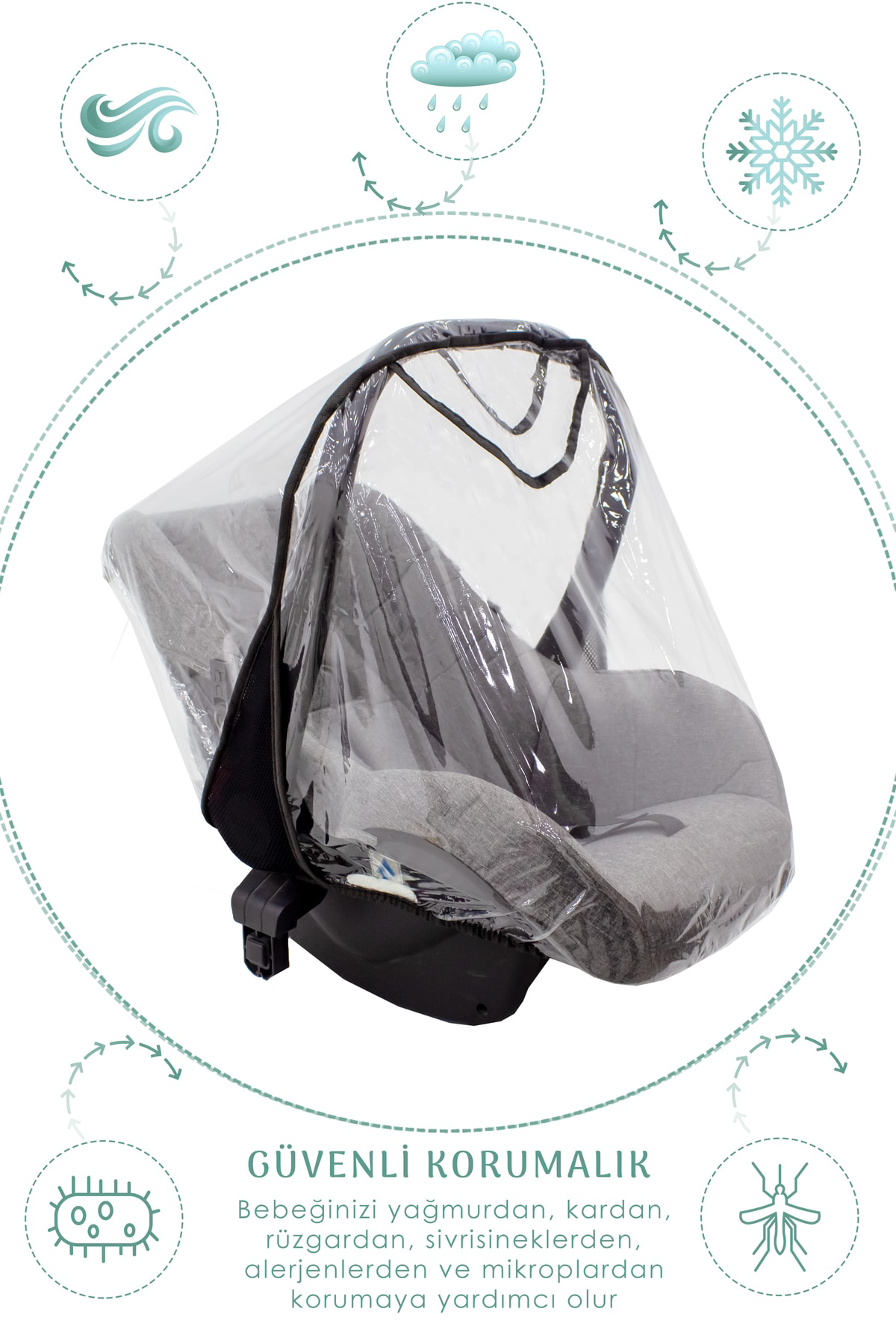 Mordesign Bebek Puset/Ana Kucağı Yağmurluğu, Lastikli Tasarım, Suya Dayanık