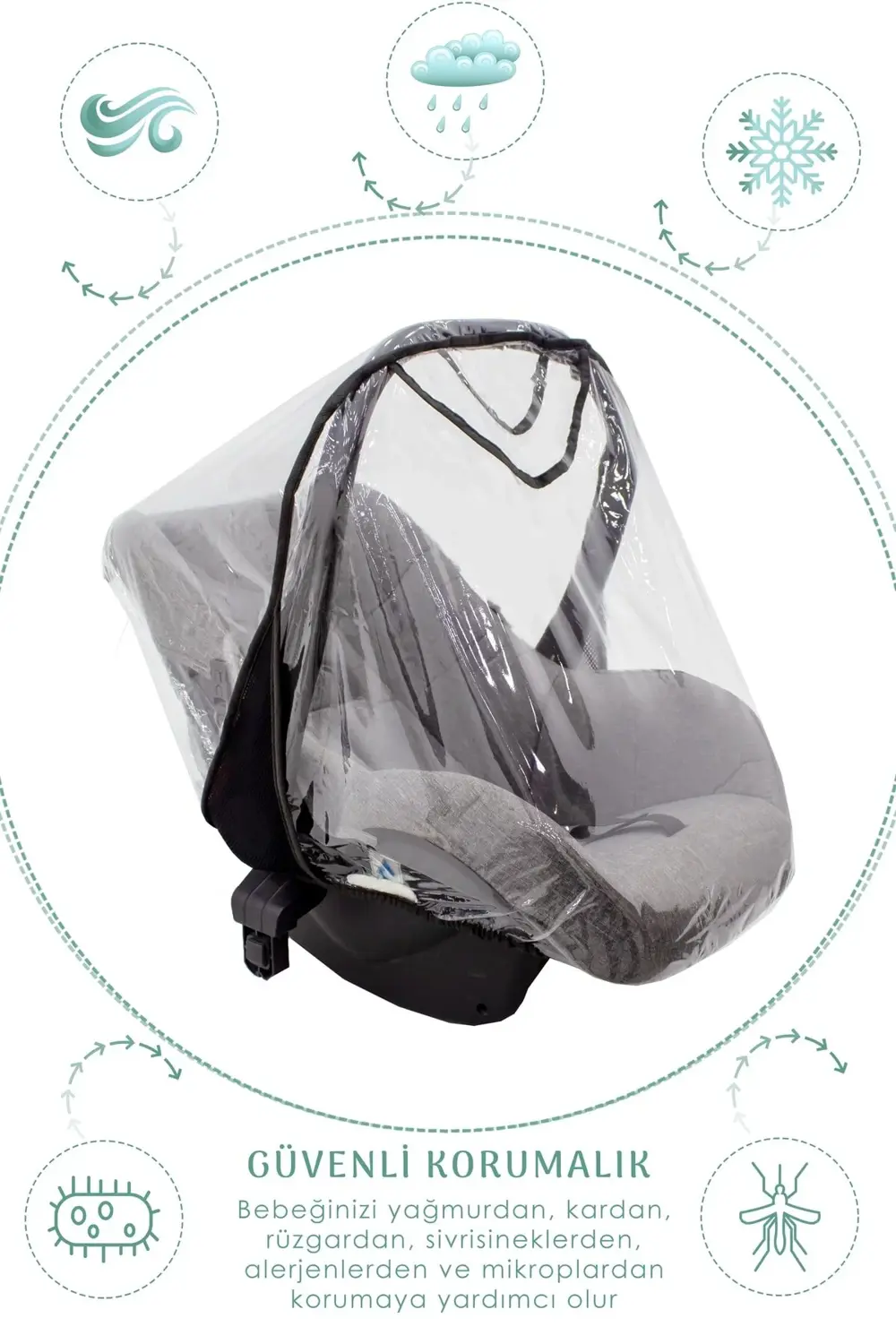 Mordesign Bebek Puset/Ana Kucağı Yağmurluğu, Lastikli Tasarım, Suya Dayanık