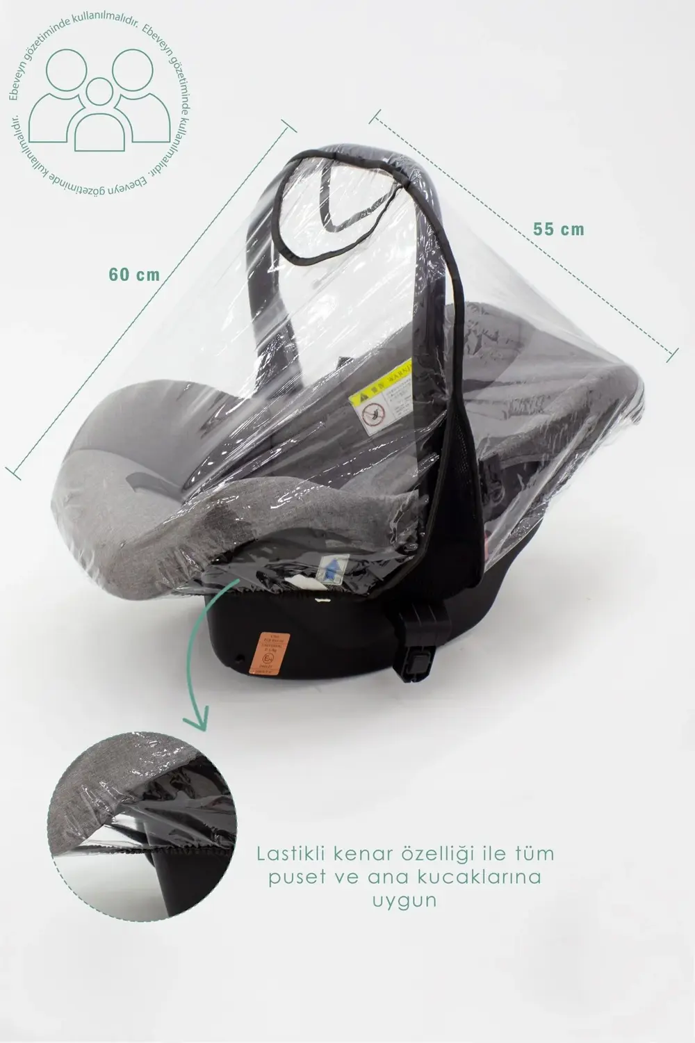 Mordesign Bebek Puset/Ana Kucağı Yağmurluğu, Lastikli Tasarım, Suya Dayanık