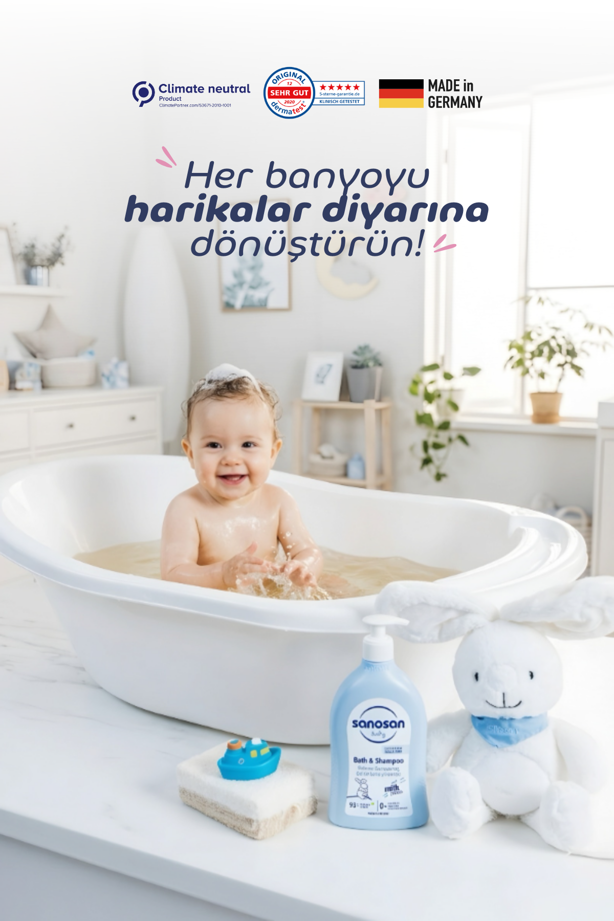 Bebek Şampuanı ve Duş Jeli 200 ml - Doğal Süt Proteinli Göz Yakmayan Nazik Bakım