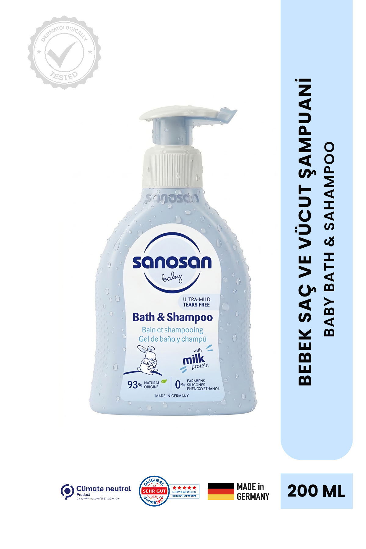 Bebek Şampuanı ve Duş Jeli 200 ml - Doğal Süt Proteinli Göz Yakmayan Nazik Bakım