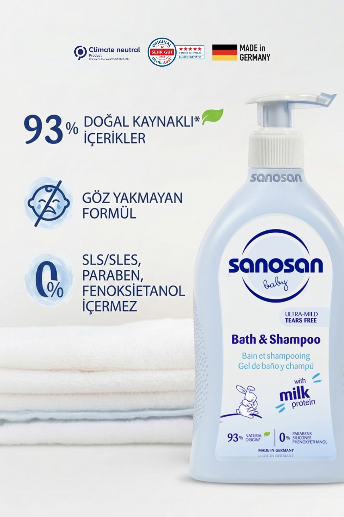 Bebek Şampuanı ve Duş Jeli 200 ml - Doğal Süt Proteinli Göz Yakmayan Nazik Bakım