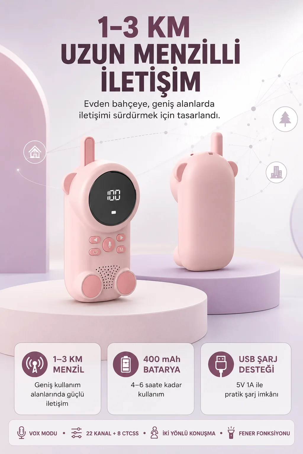 Bebek Telsizi LCD Ekran VOX İki Yönlü İletişim USB Şarj Hafif Fiyatı, Yorumları ve Özellikleri