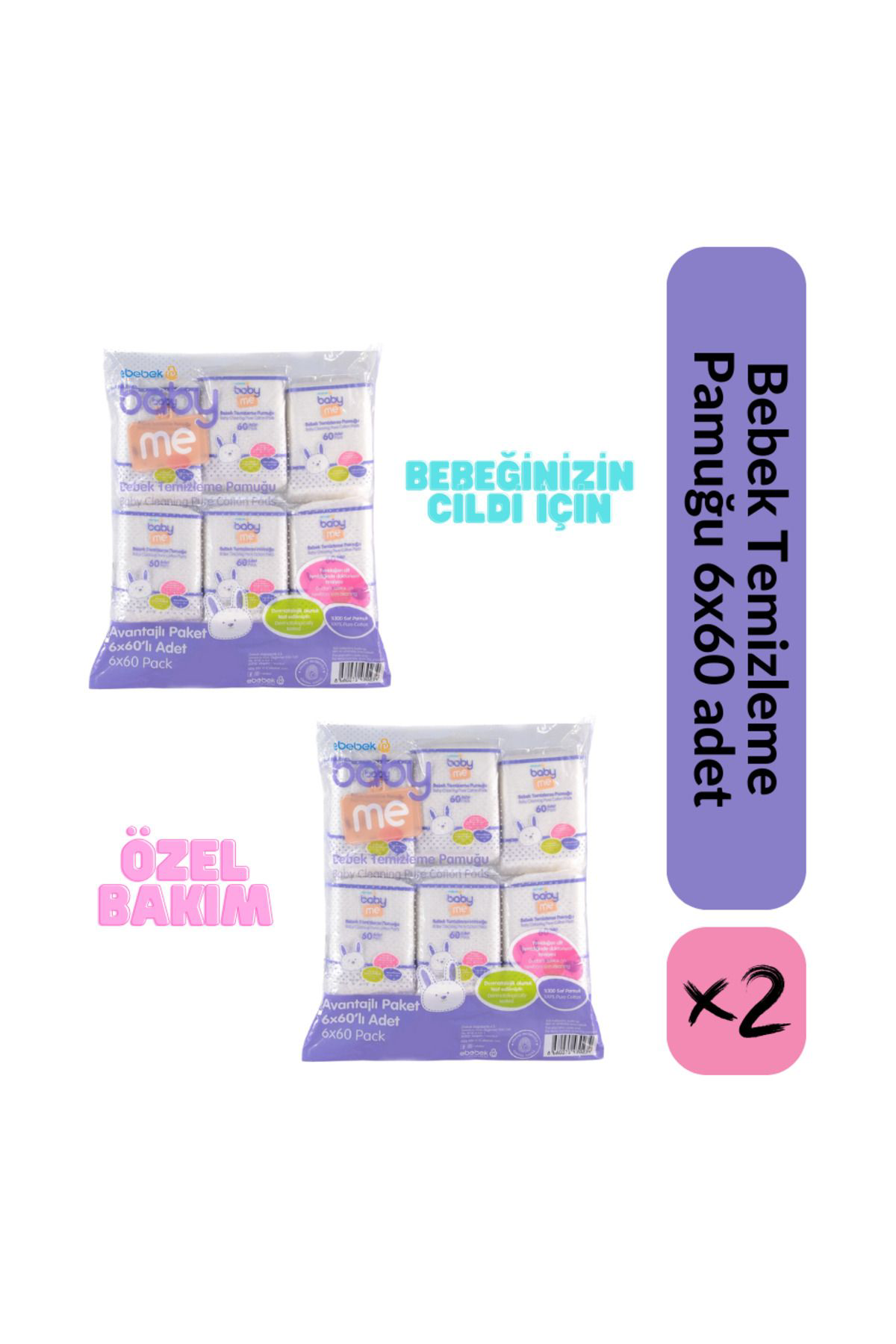 Baby&Me Bebek Temizleme Pamuğu 6X60 Avantajli Ekonomik 2Paket