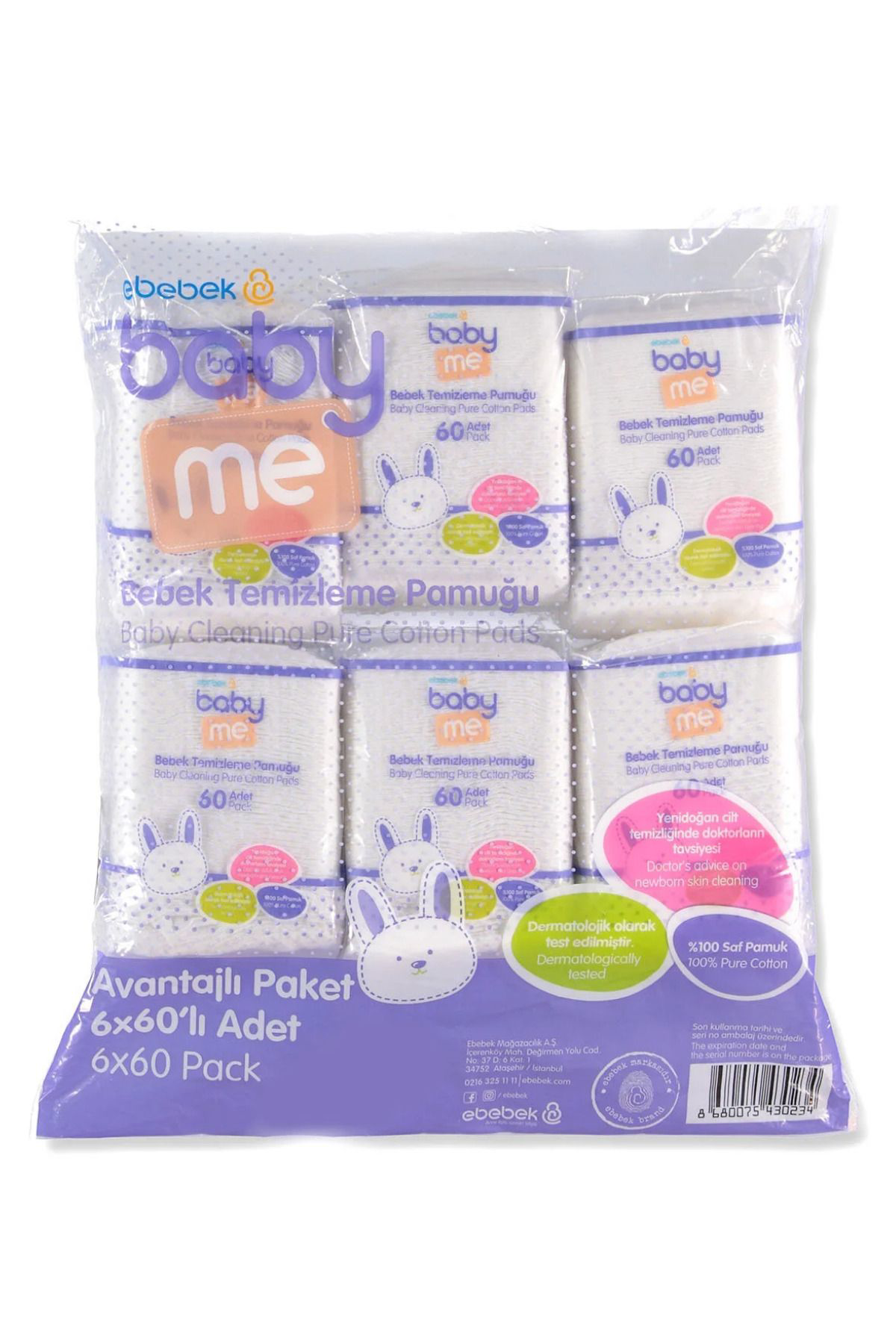 Baby&Me Bebek Temizleme Pamuğu 6X60 Adet / Bebek Bakim / Bebek Pamuğu