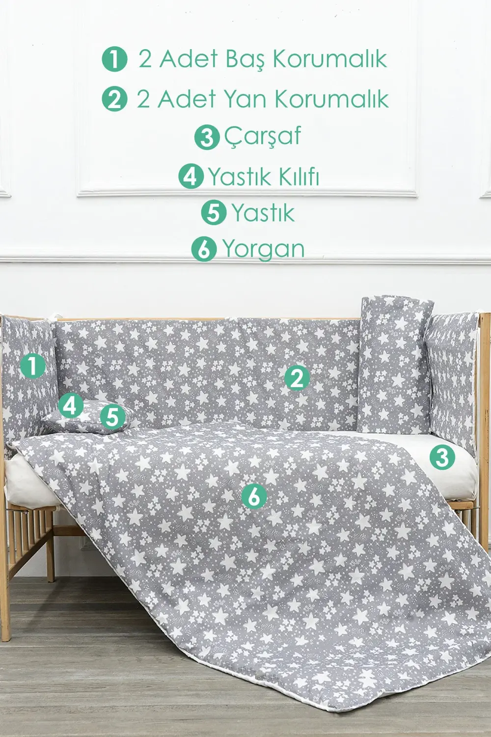 Bebek Uyku Seti, 60x120 cm Beşik Uyku Seti, 8 Parça Bebek Beşik S