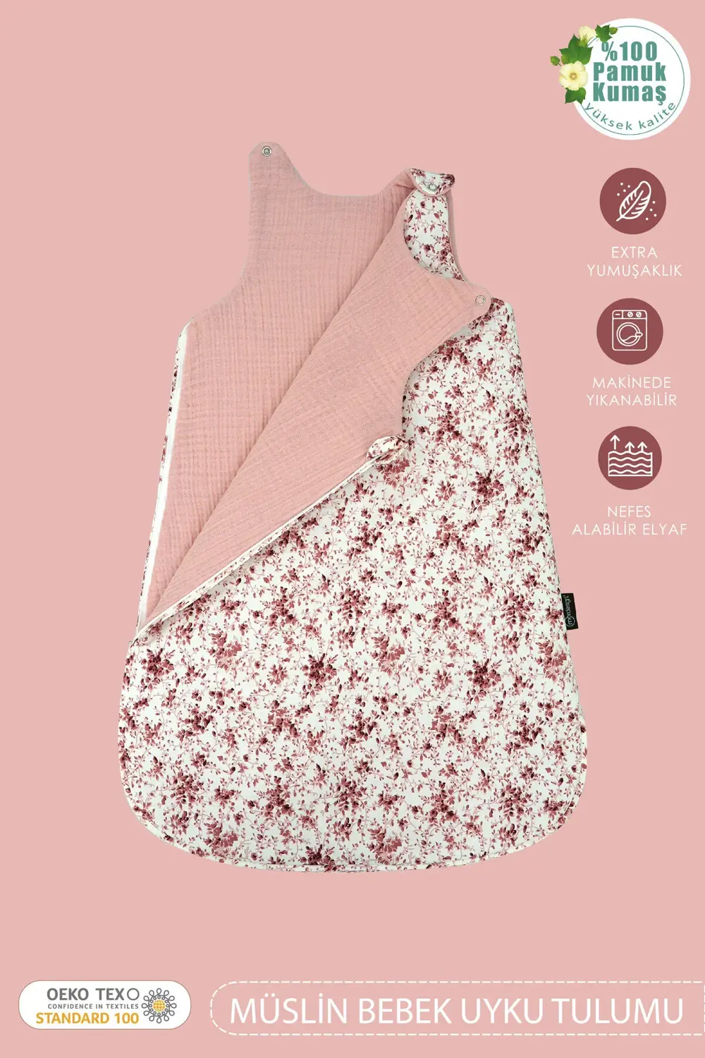 Bebek Uyku Tulumu, Yenidoğan Müslin Kundak, %100 Pamuk Kumaş, Giy