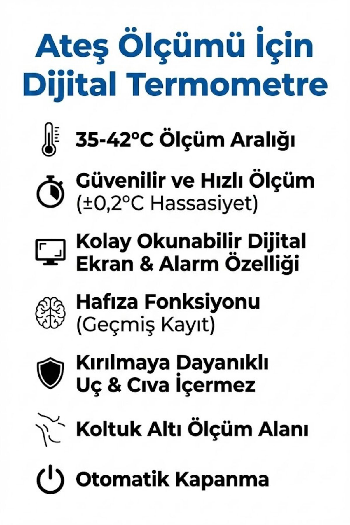 Bebek ve Çocuk İçin Dijital Çubuk Ateş Ölçer Termometre - Hassas 