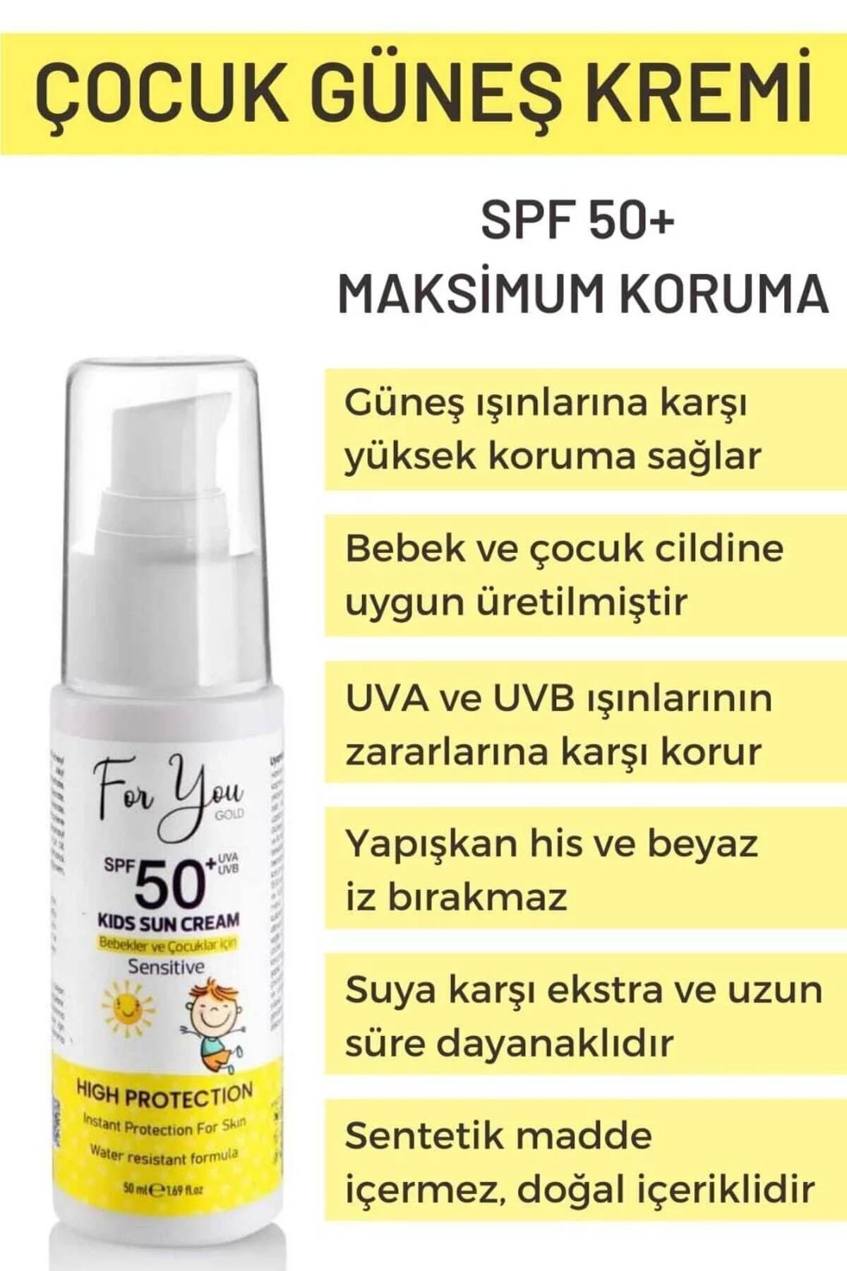 Bebek Ve Çocuklar Için Spf50+ Çok Yüksek Koruma Faktörlü Güneş Kr