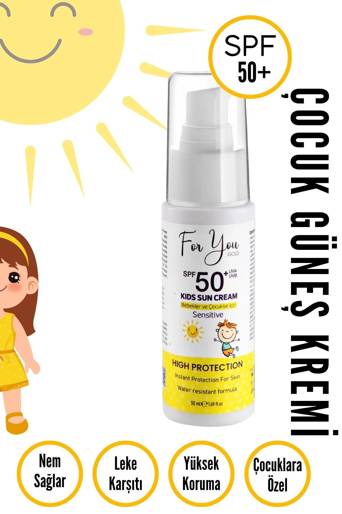 Bebek Ve Çocuklar Için Spf50+ Çok Yüksek Koruma Faktörlü Güneş Kr