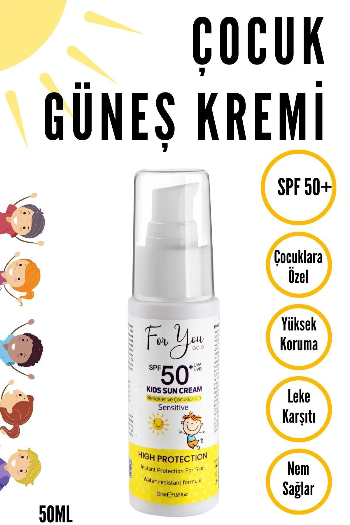 Bebek Ve Çocuklar Için Spf50+ Çok Yüksek Koruma Faktörlü Güneş Kr