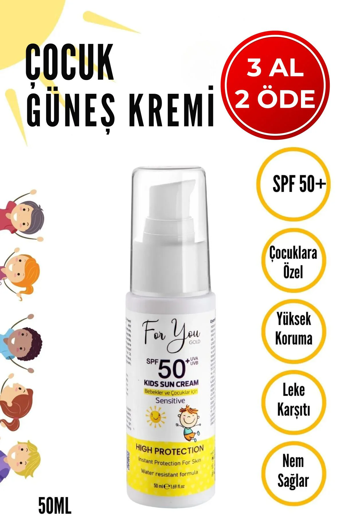 Bebek Ve Çocuklar Için Spf50+ Çok Yüksek Koruma Faktörlü Güneş Kr