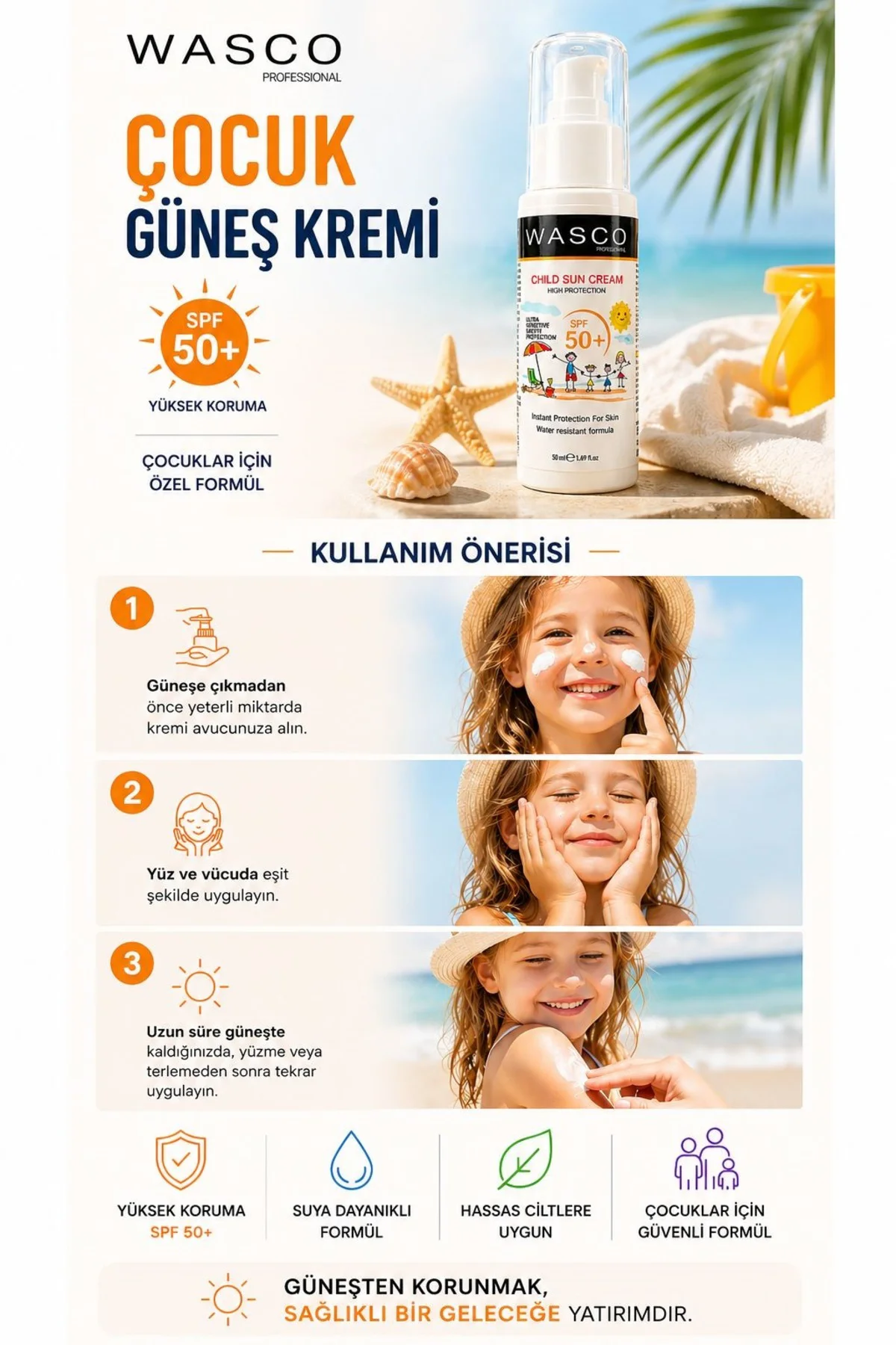 Bebek ve Çocuklar İçin Spf50+ Çok Yüksek Koruma Faktörlü Güneş Kr