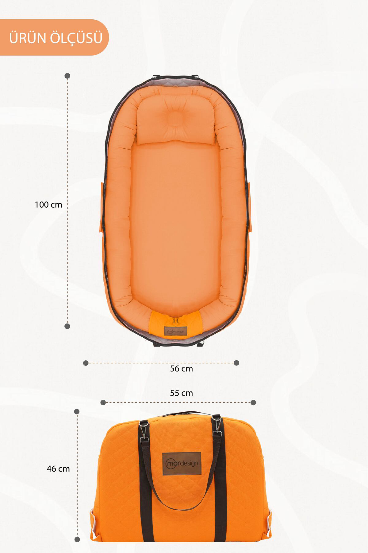 Mordesign Bebek Yataği, Babynest, 0-24 Ay Kullanim, Baş Yastikli Kanvas Kil