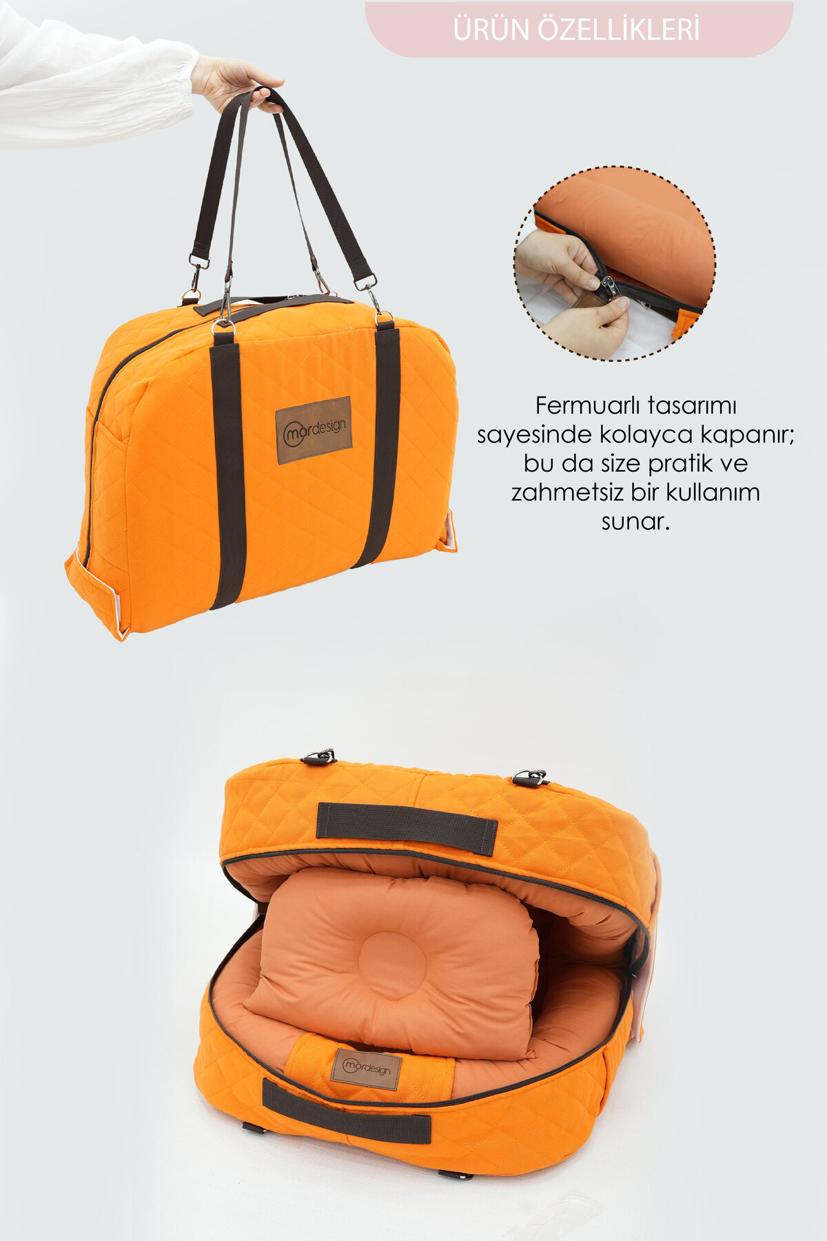 Mordesign Bebek Yataği, Babynest, 0-24 Ay Kullanim, Baş Yastikli Kanvas Kil