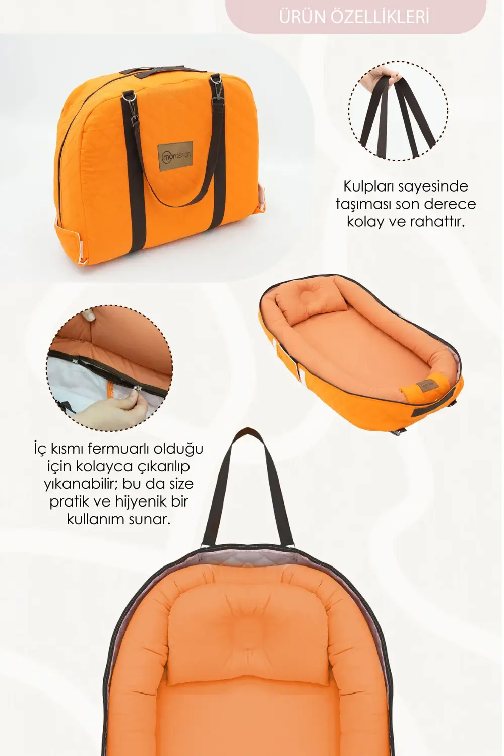 Bebek Yatağı, Babynest, 0-24 Ay Kullanım, Baş Yastıklı Kanvas Kıl