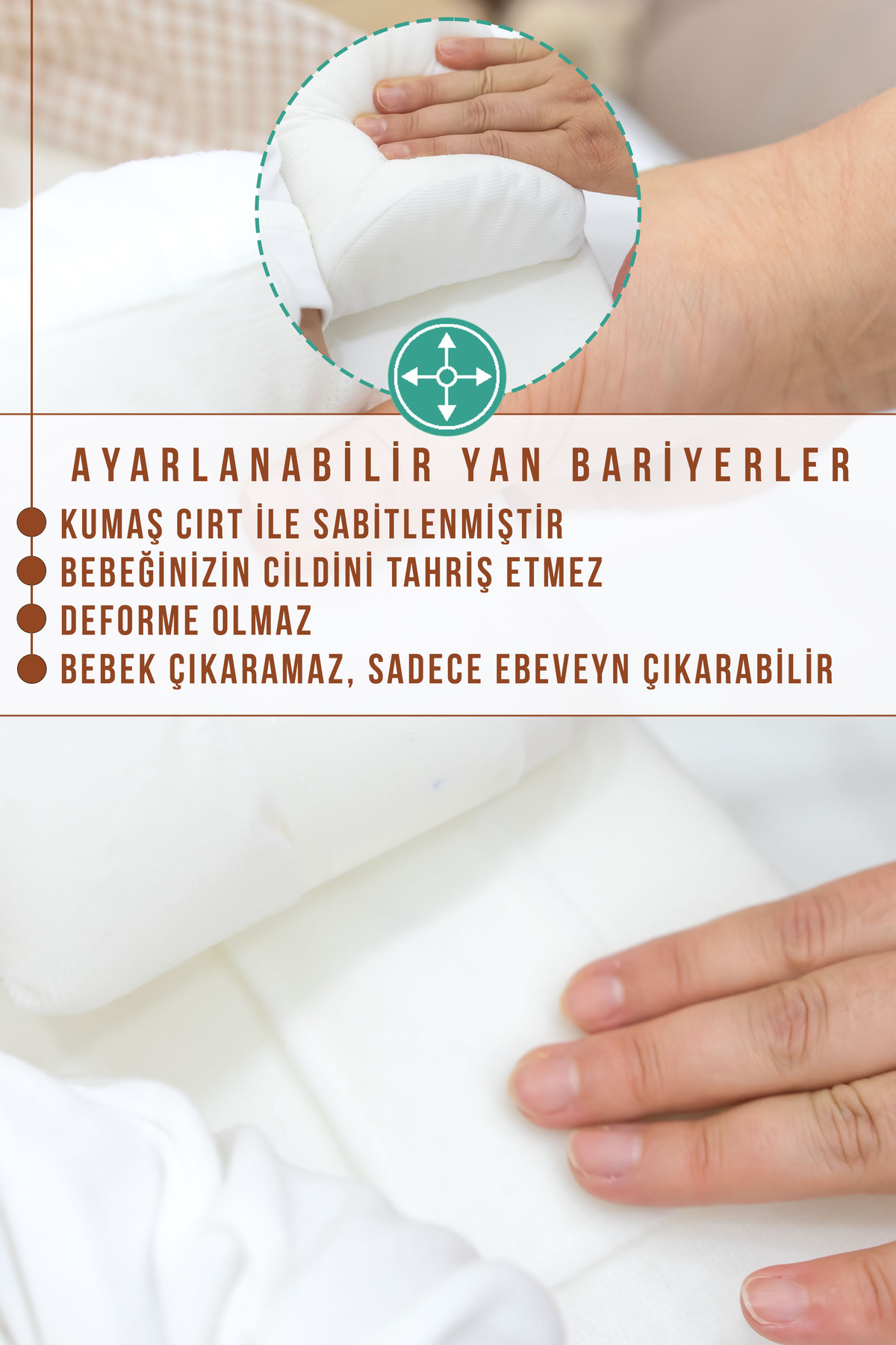 Bebek Yatağı, Yıkanabilir, Ayarlanabilir Yan Bariyer Yastıklı Ref