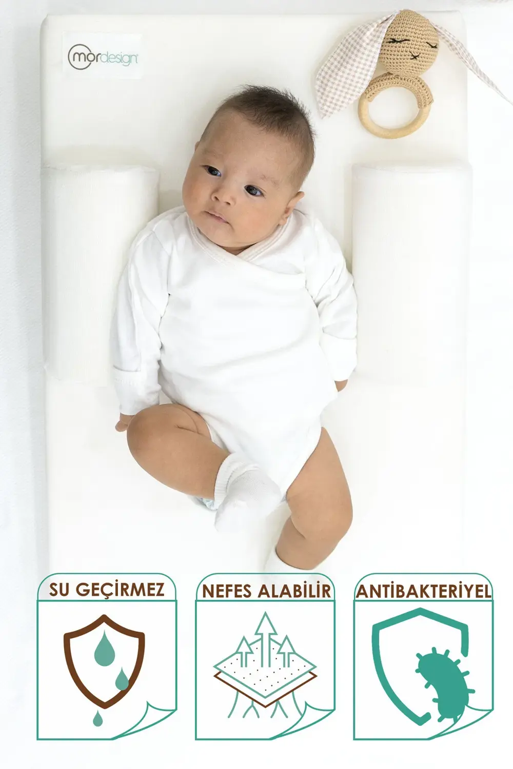 Mordesign Bebek Yatağı, Yıkanabilir, Ayarlanabilir Yan Bariyer Yastıklı Ref