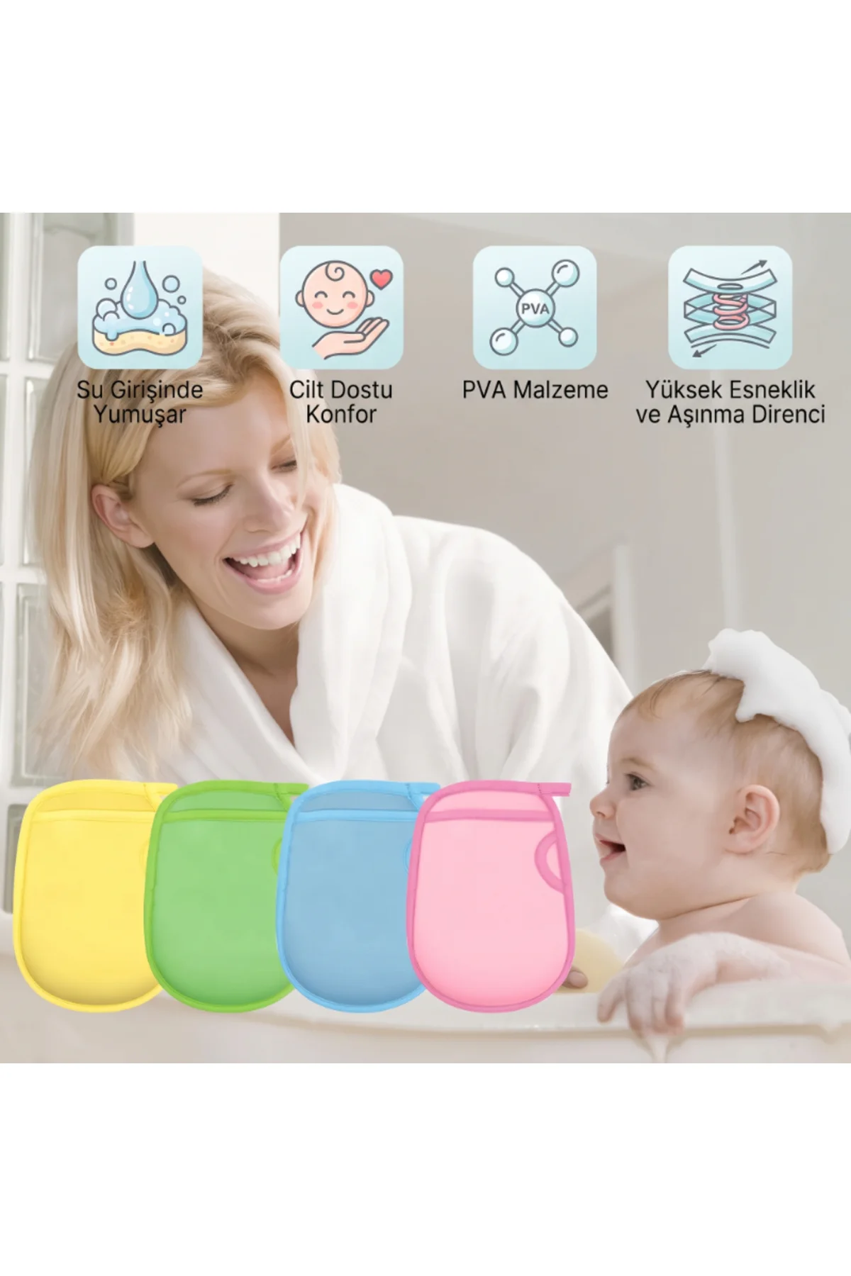 Bebek Yumuşak Banyo Kesesi - Eldiven Modeli - Cilt Temizleyici - Yetişkin Kullanımına Uygun - Görsel 3