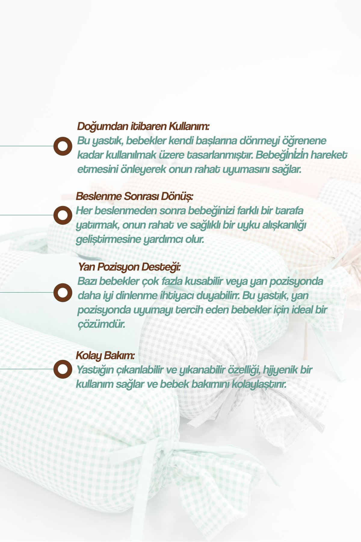 Mordesign Bebek Yuvarlanma Önleyici Yastık, Yenidoğan Yan Yatış Yastığı, Pu