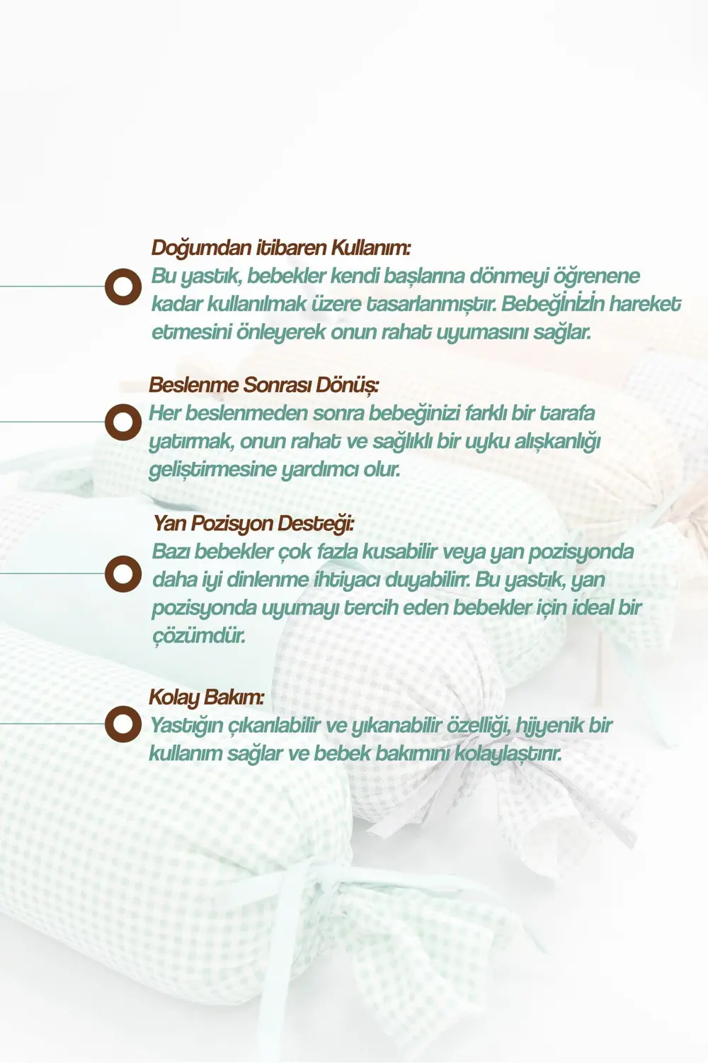 Mordesign Bebek Yuvarlanma Önleyici Yastık, Yenidoğan Yan Yatış Yastığı, Pu