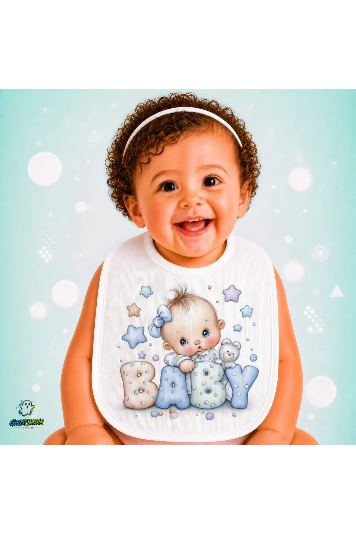 Bebekli Keten Bebek Mama Önlüğü – Yumuşak, Emici, Yıkanabilir, Özel Tasarım P011