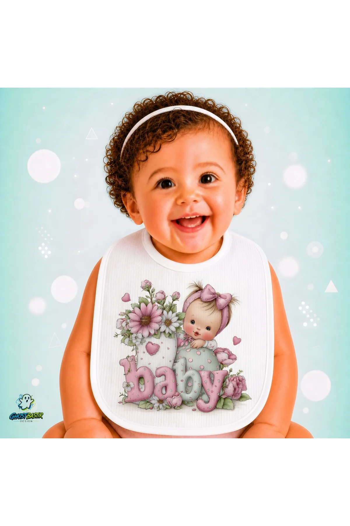 Bebekli Keten Bebek Mama Önlüğü – Yumuşak, Emici, Yıkanabilir, Özel Tasarım P010