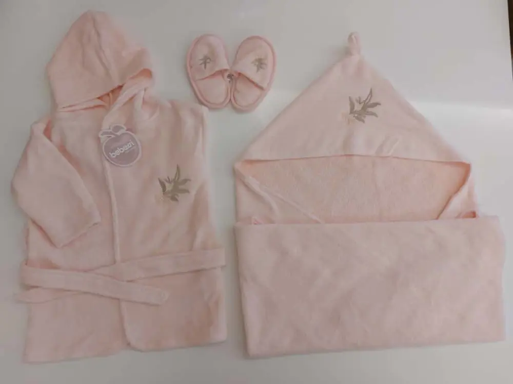 Bebessi %100 Pamuk Bornoz Seti Pudra Somon BBSS.SMN.3980