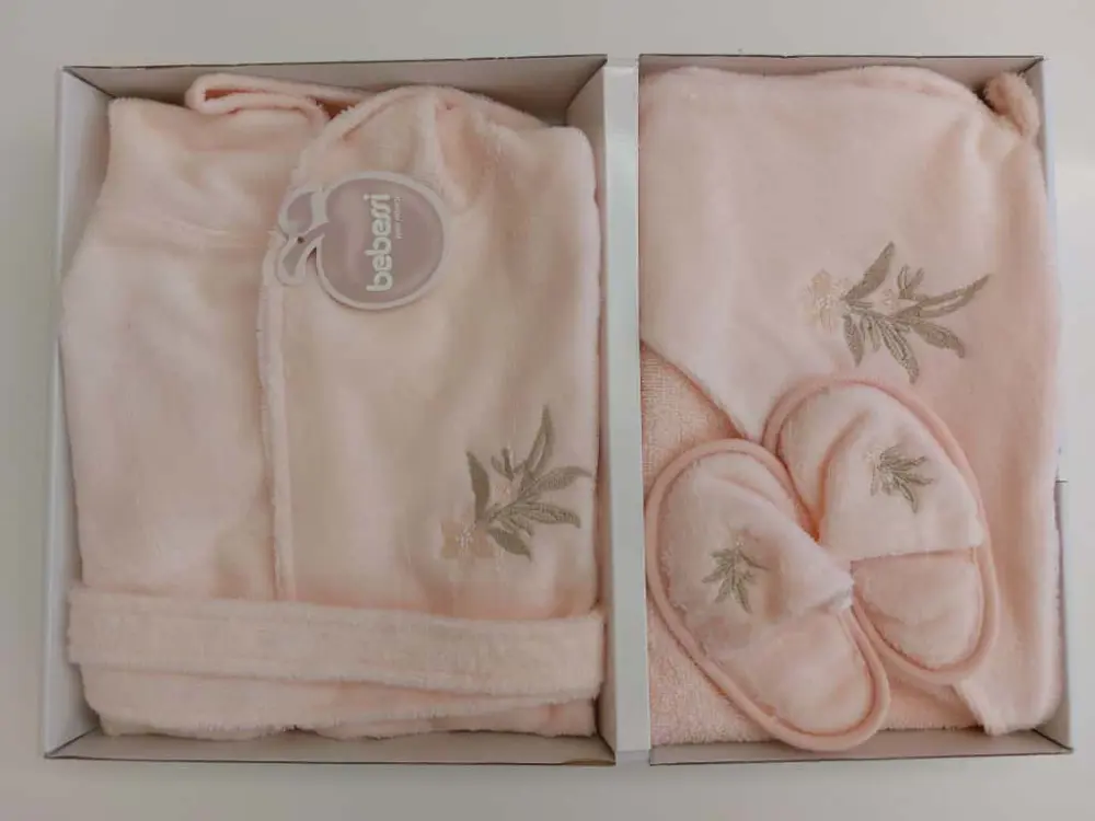 Bebessi %100 Pamuk Bornoz Seti Pudra Somon BBSS.SMN.3980