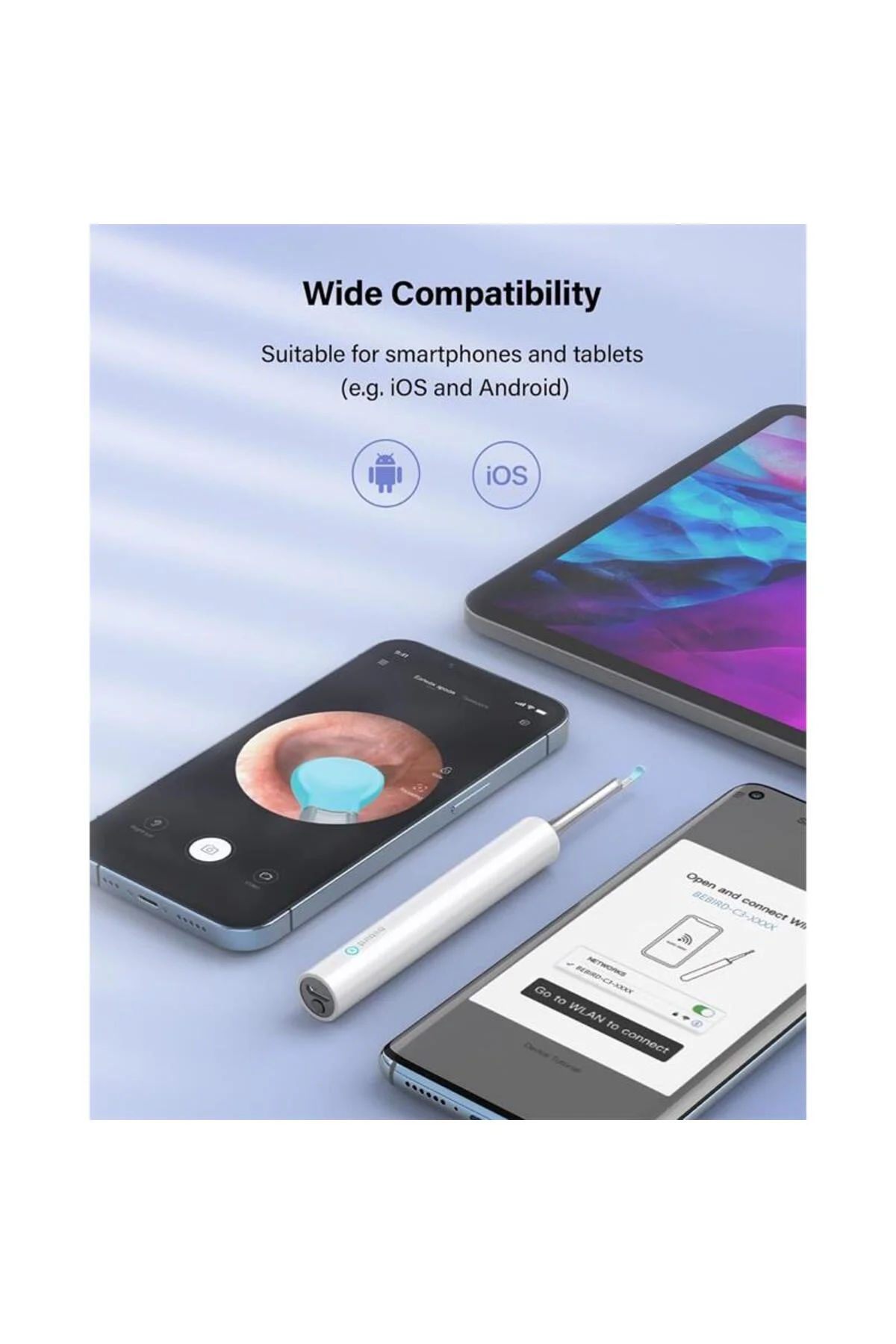 Bebird T5 3Mp Kamera 3.5Mm Lens Şarjli Wifi Görüntülü Kulak Temiz