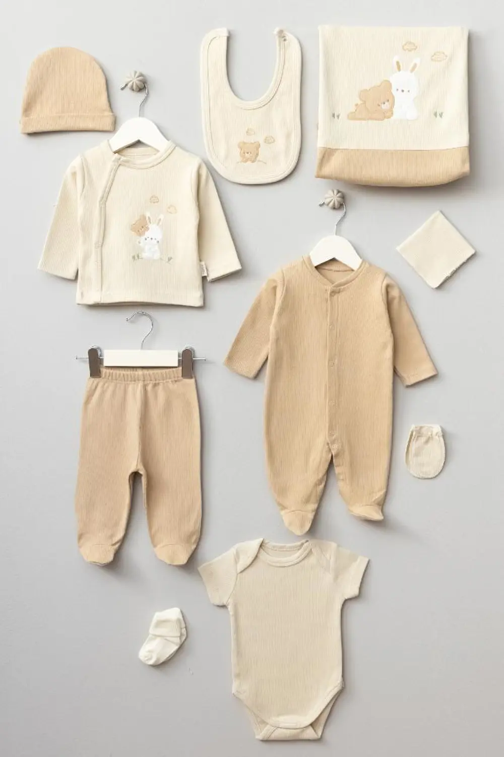 Bebitof %100 Pamuk Ayıcık ve Tavşan Desenli 10 Parça Kutulu Yenid