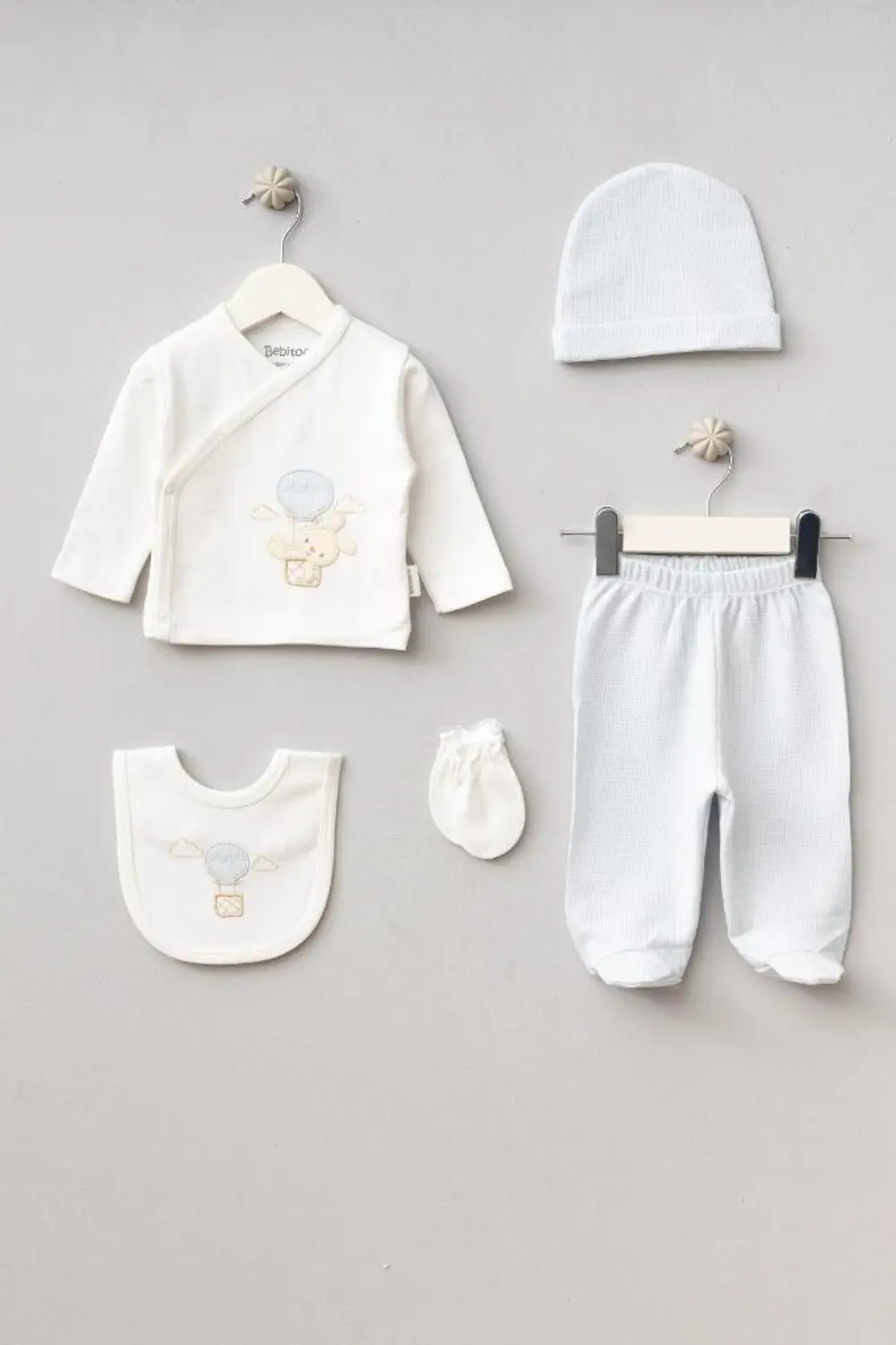 Bebitof %100 Pamuk Balonlu Tavşan Desenli 10 Parça Kutulu Yenidoğ