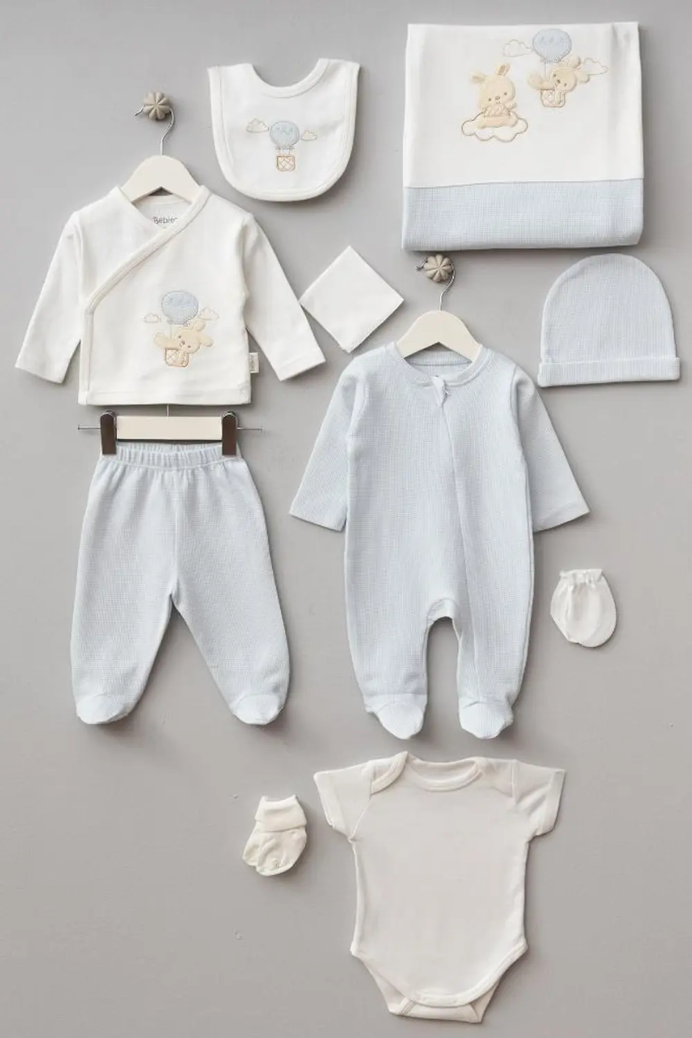 Bebitof %100 Pamuk Balonlu Tavşan Desenli 10 Parça Kutulu Yenidoğ