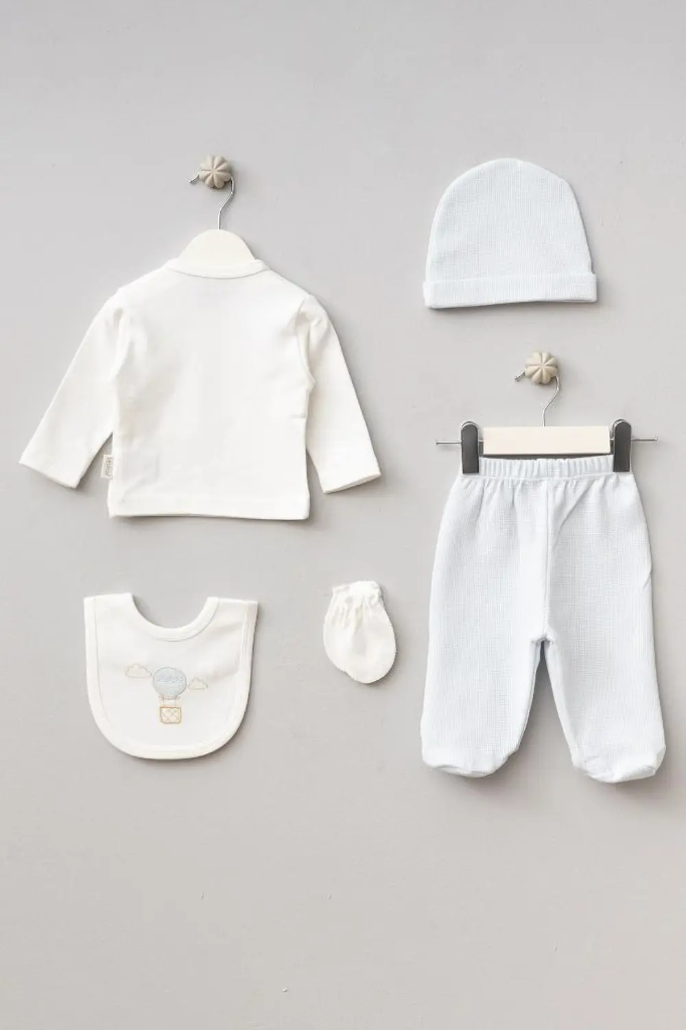 Bebitof %100 Pamuk Balonlu Tavşan Desenli 5 Parça Yenidoğan Hasta