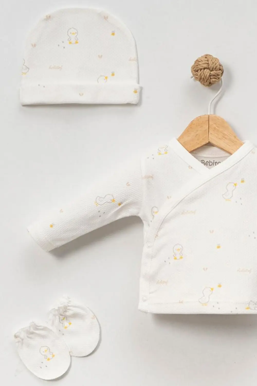 Bebitof %100 Pamuk Civciv Desenli 5 Parça Yenidoğan Hastane Çıkış