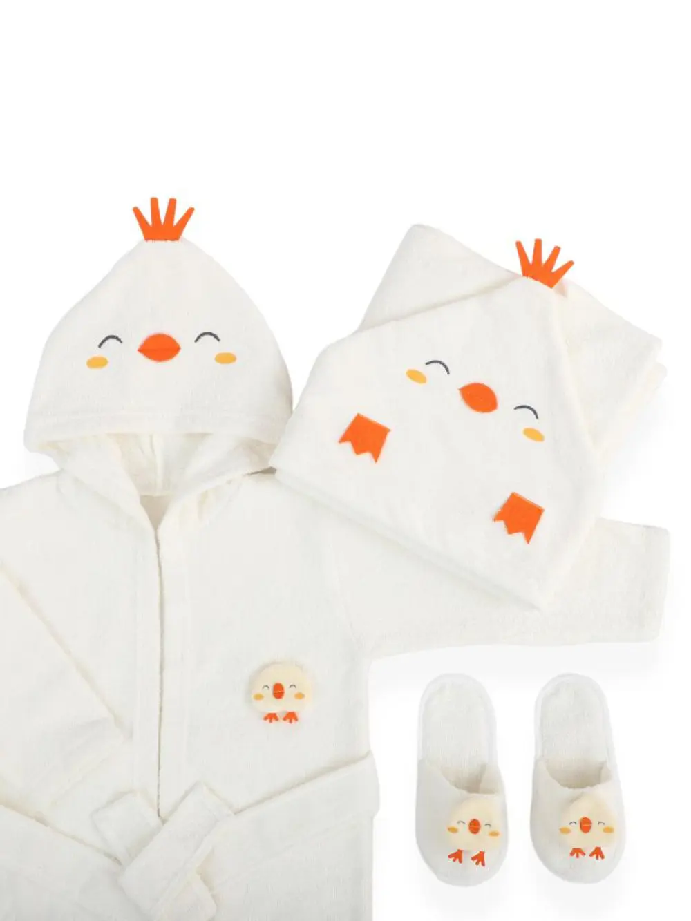 Bebitof %100 Pamuk Civciv Desenli Bebek Bornoz Seti BBTF.EKR.3003