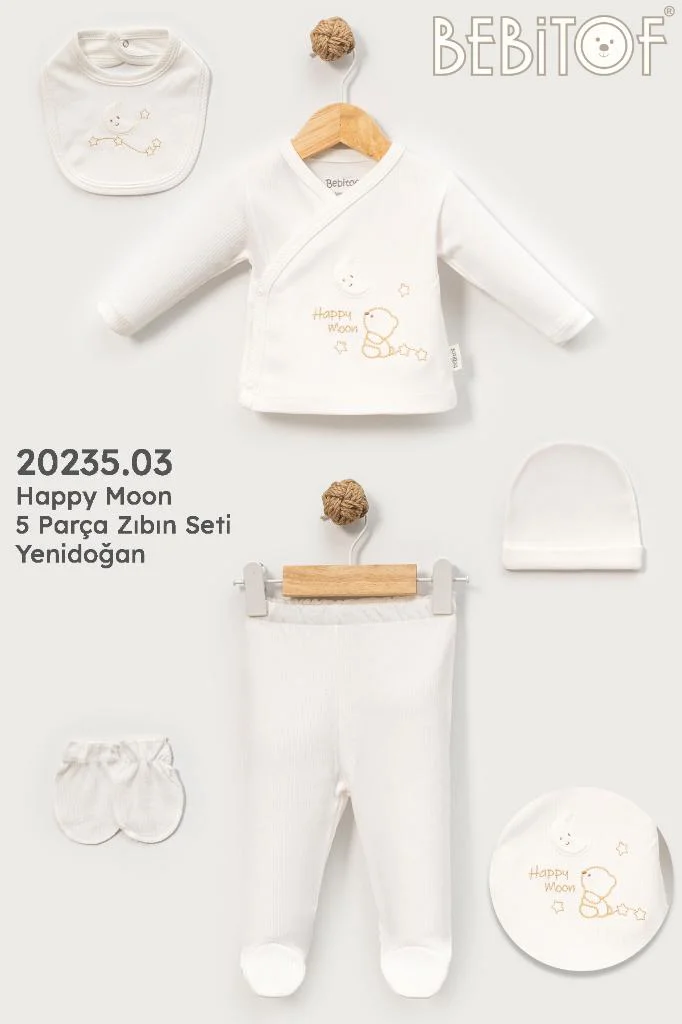 Bebitof %100 Pamuk Happy Moon Desenli 5 Parça Yenidoğan Hastane Çıkışı Zıbın Seti 0-3 Ay 50-56 Cm Ekru BBTF.20235.03.EKR Bebitof %100 Pamuk Happy Moon Desenli 5 Parça Yenidoğan Hastane Çıkışı Zıbın Seti 0-3 Ay 50-56 Cm Ekru BBTF.20235.03.EKR