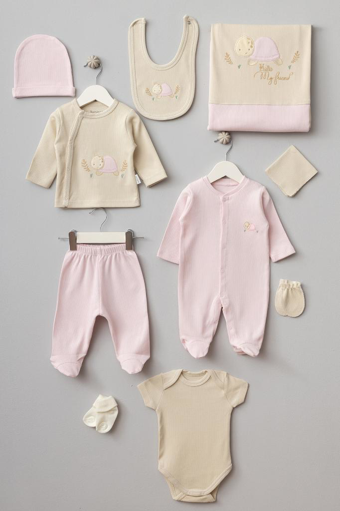 Bebitof  %100 Pamuk Kaplumbağa Desenli 10 Parça Kutulu Yenidoğan H