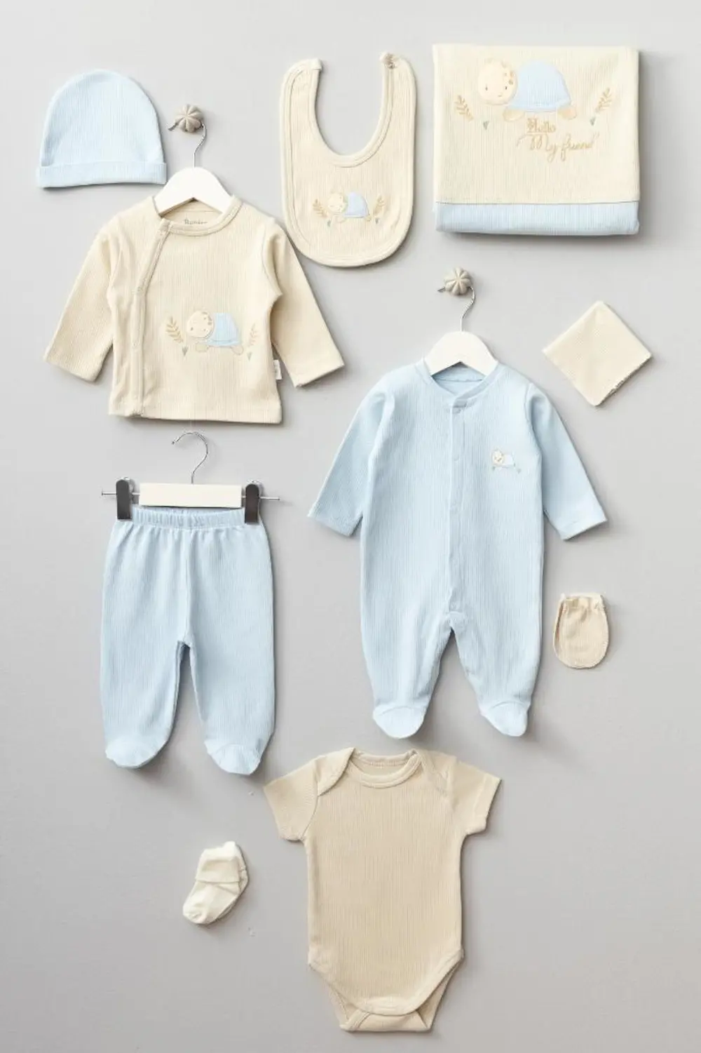 Bebitof %100 Pamuk Kaplumbağa Desenli 10 Parça Kutulu Hastane Çık