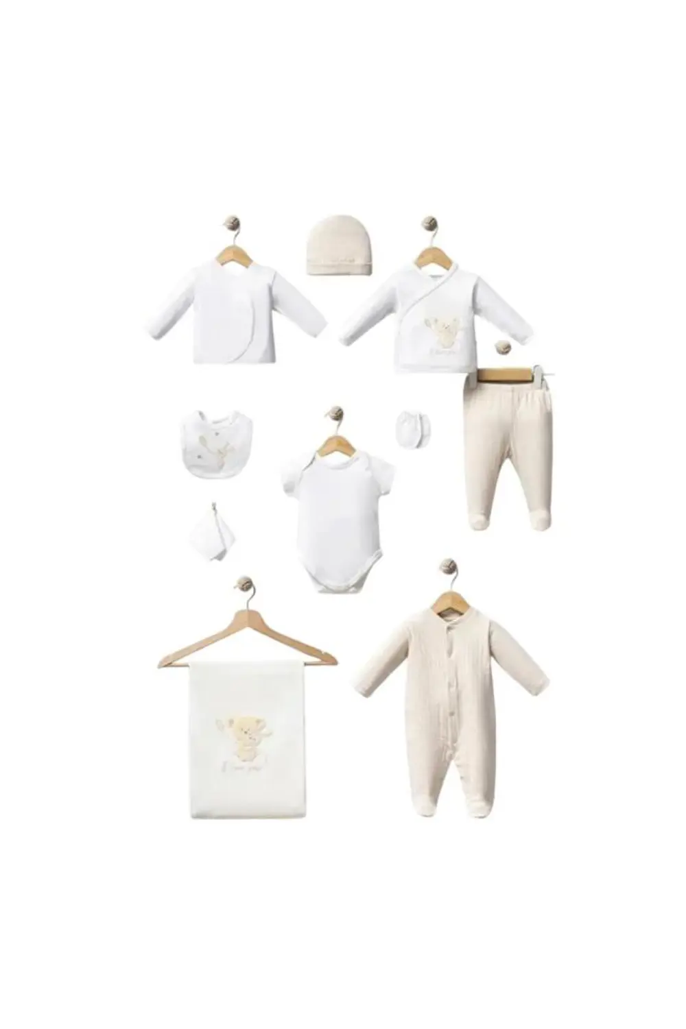 Bebitof %100 Pamuk Sarılan Ayıcık Desenli 10 Parça Kutulu Yenidoğ