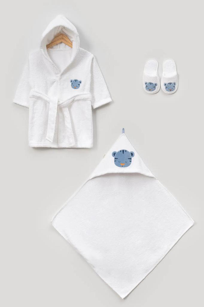 Bebitof  %100 Pamuk Sevimli Kaplan Desenli %100 Pamuk Bebek Bornoz