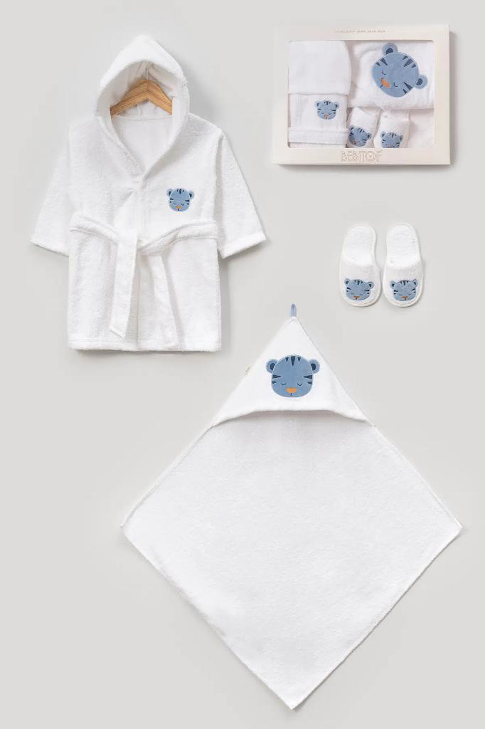 Bebitof  %100 Pamuk Sevimli Kaplan Desenli %100 Pamuk Bebek Bornoz