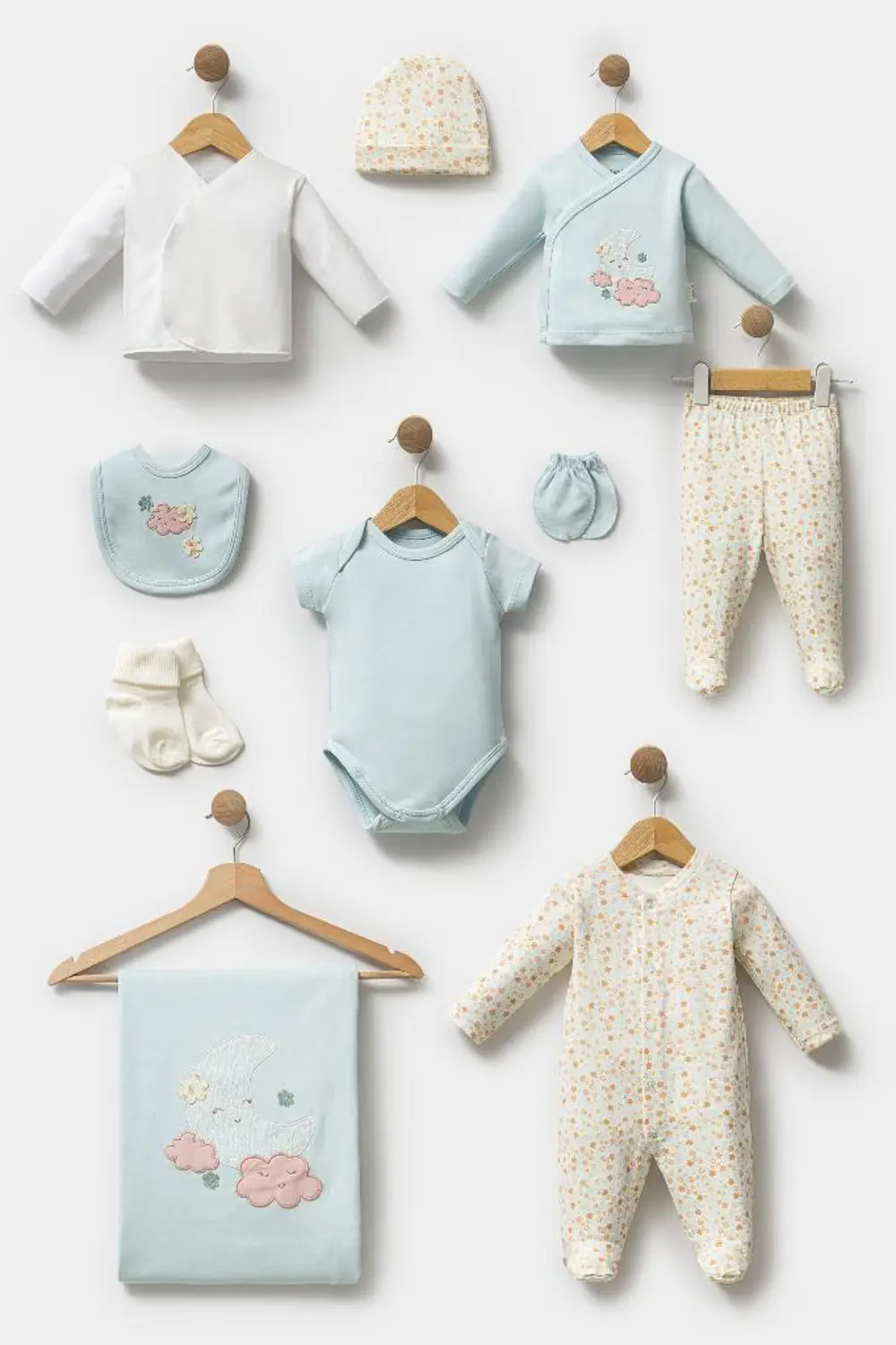 Bebitof %100 Pamuk Sevimli Ay ve Bulut Desenli 10 Parça Kutulu Ye