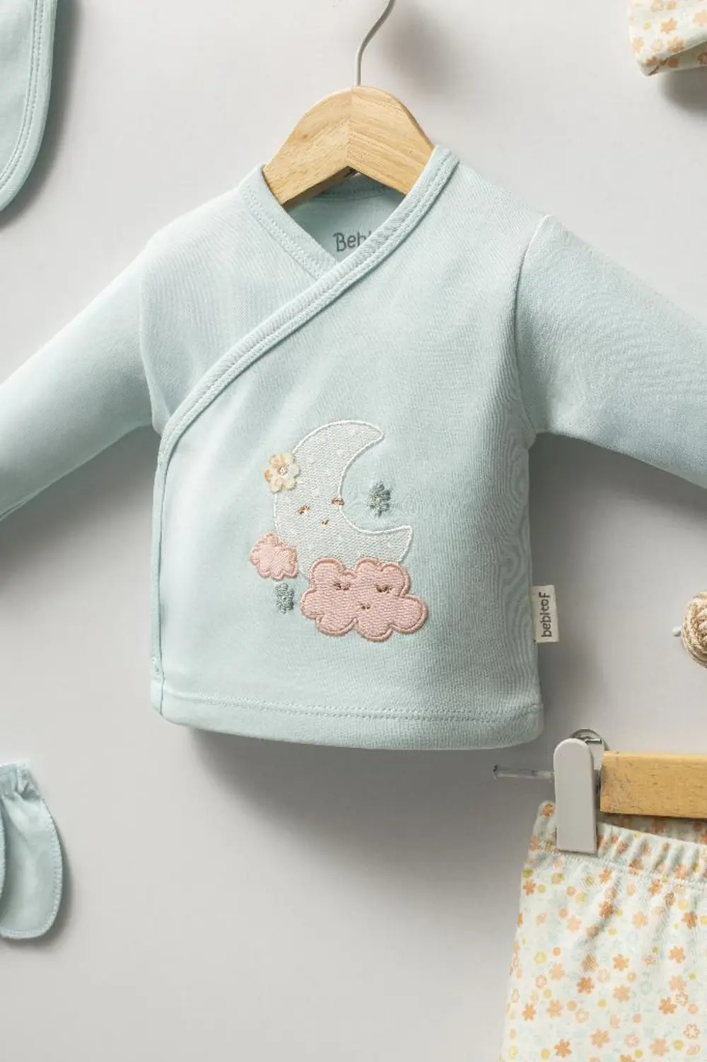 Bebitof %100 Pamuk Sevimli Ay ve Bulutlar Desenli Bebek 5 Parça Y