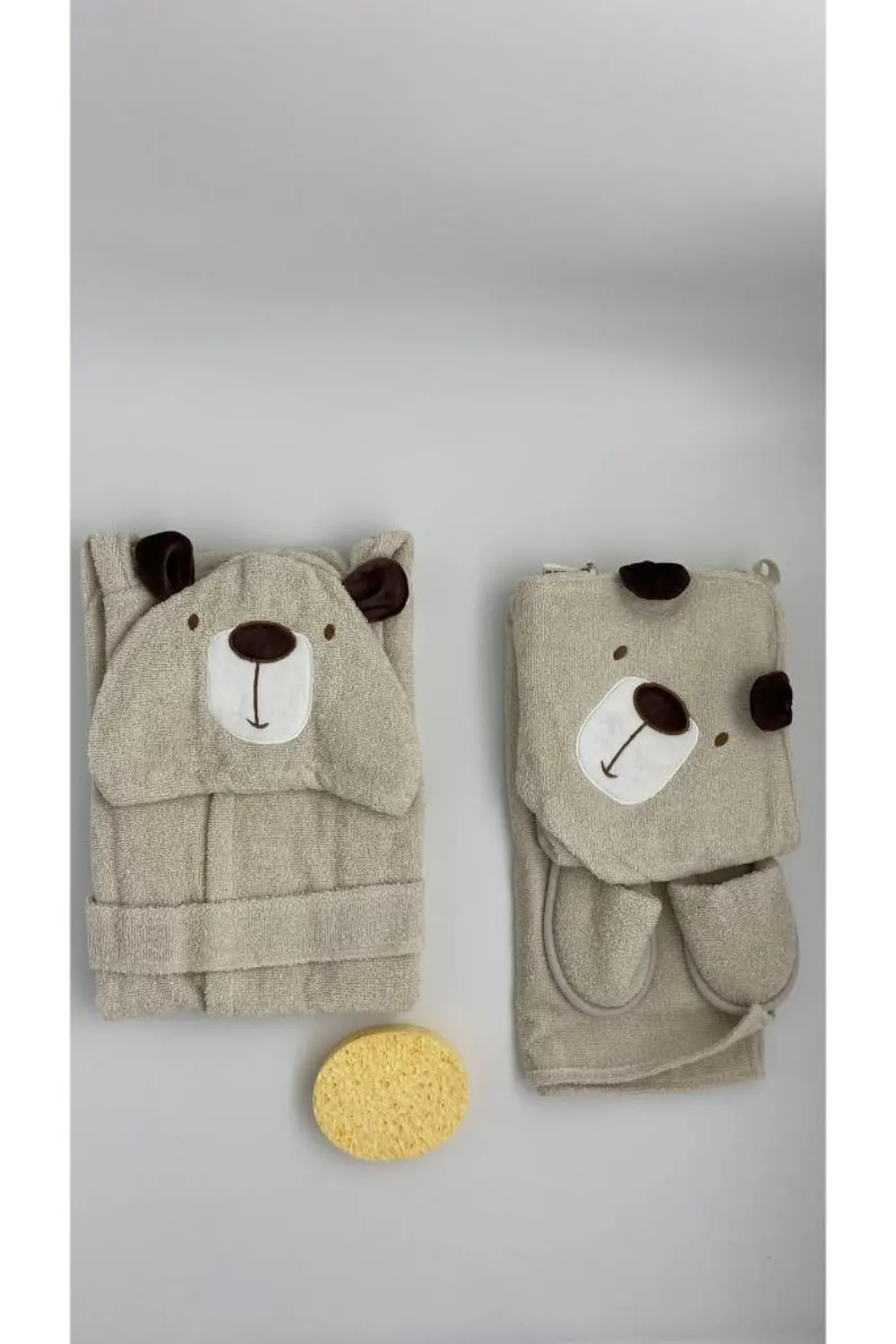 Bebitof %100 Pamuk Sevimli Ayı Desenli Pamuk Bebek Bornoz Seti Ku